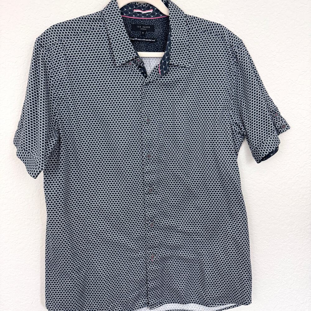 Ted Baker Men Short Sleeve Button Shirt Size XXL Geo Print Business Casual